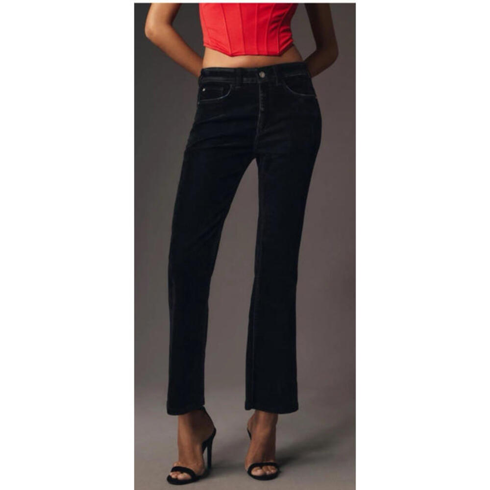 Anthropologie Pilcro The Yaya 26 Velvet Crop Flare Jeans Black Stretch $158 - Picture 1 of 9